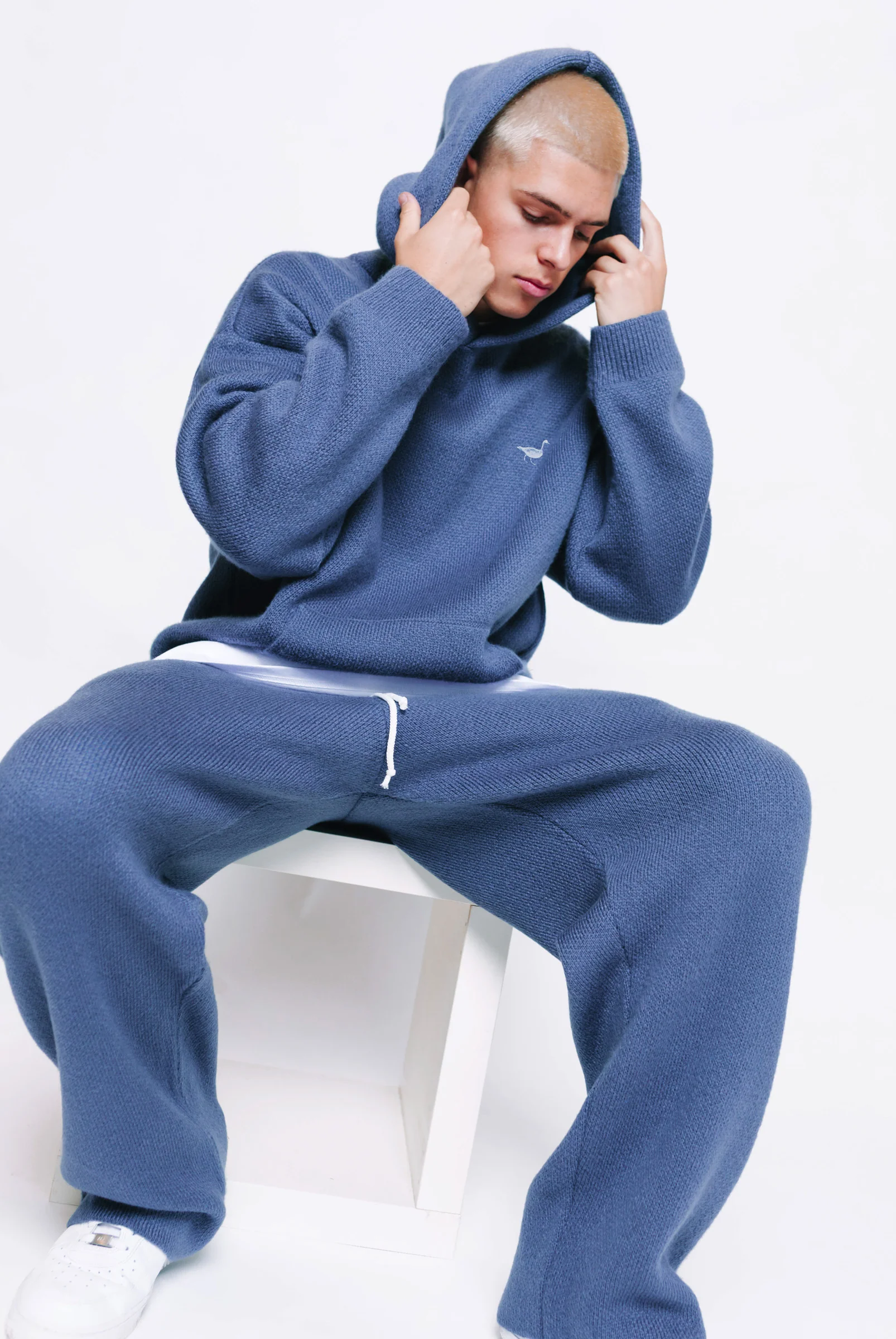 Knitted Hoodie - Denim Blue - Image 8